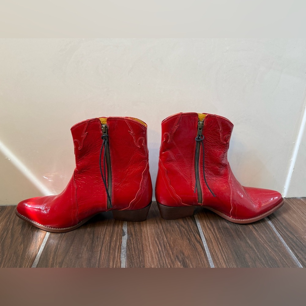 Free People New Frontier Red Leather Pointed-Toe Boots in size 10.5/41 - Picture 6 of 13